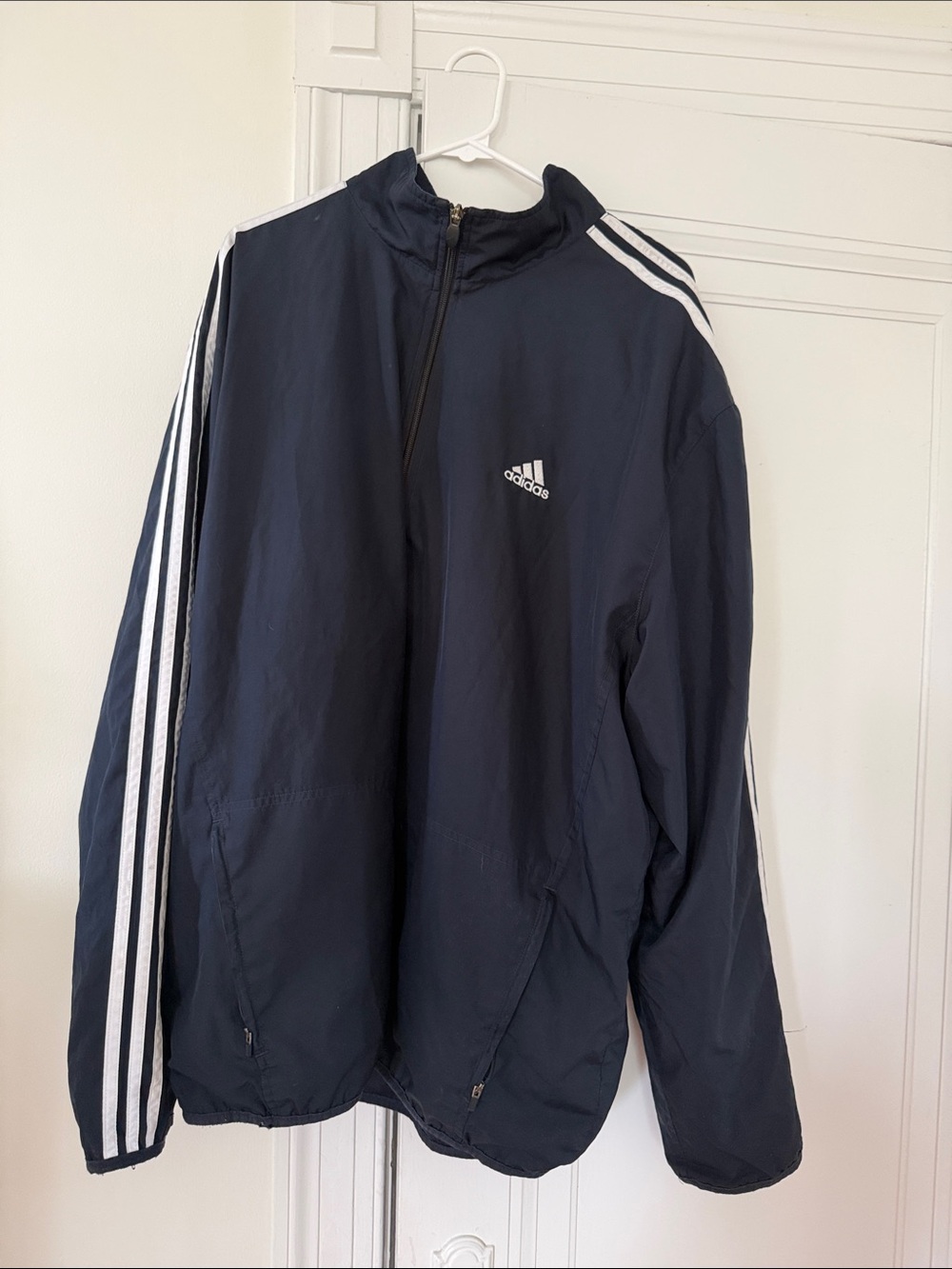 Vintage Adidas Navy Track Jacket with White 3-Stripes in 2 XL